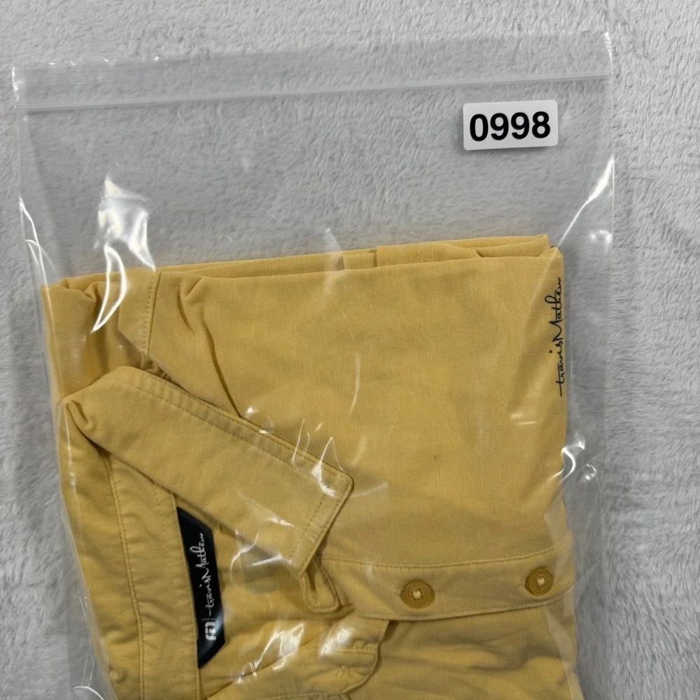 TravisMathew Polo Shirt Mens Large‎ Yellow Striped Golf Performance 0998